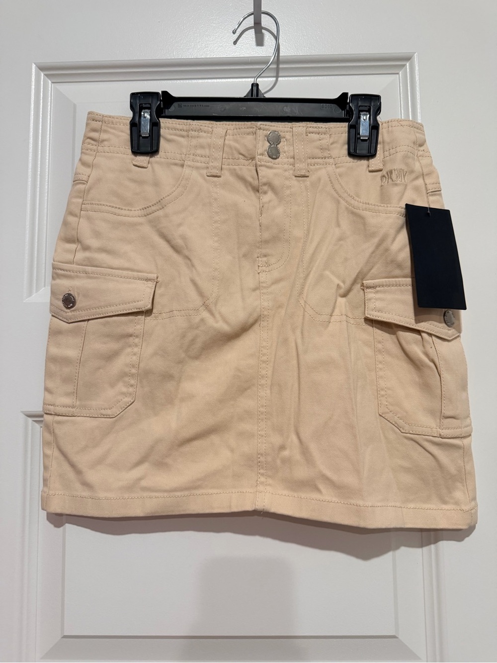 DKNY Beige Cargo Mini Skirt with Front Pockets